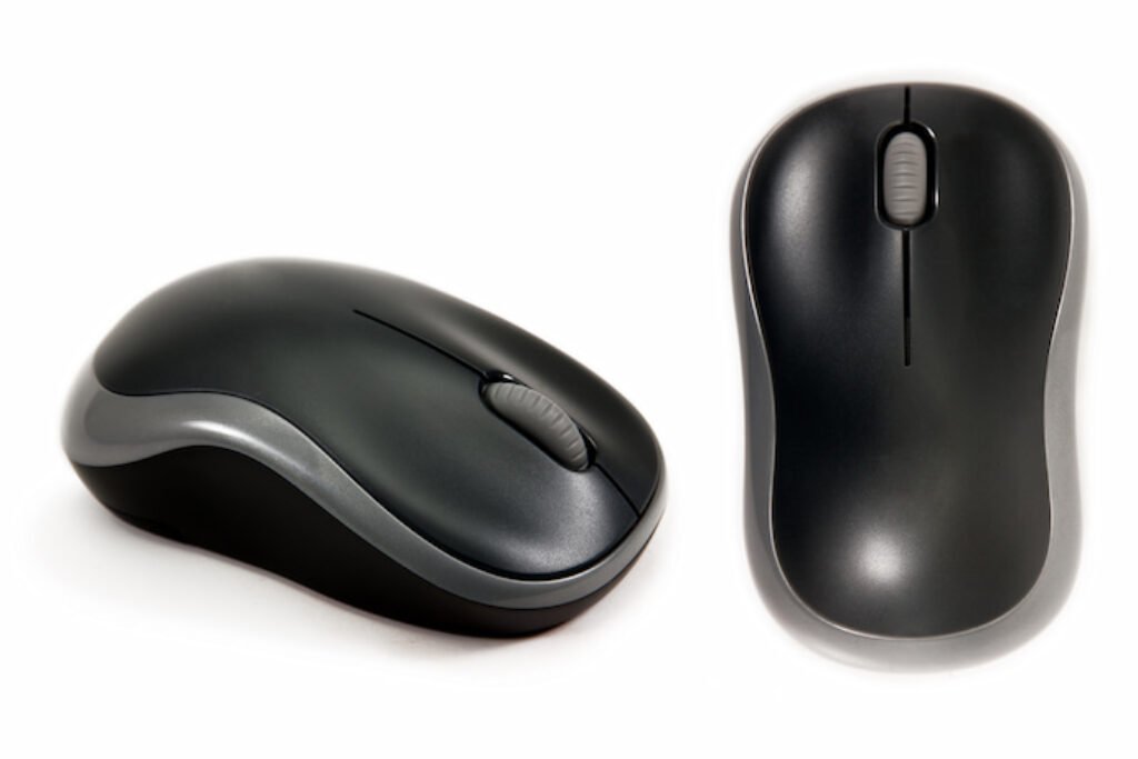 Dois mouses lado a lado em um fundo branco.