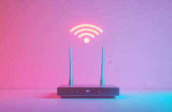 Adaptador para Wi-Fi em fundo neon.