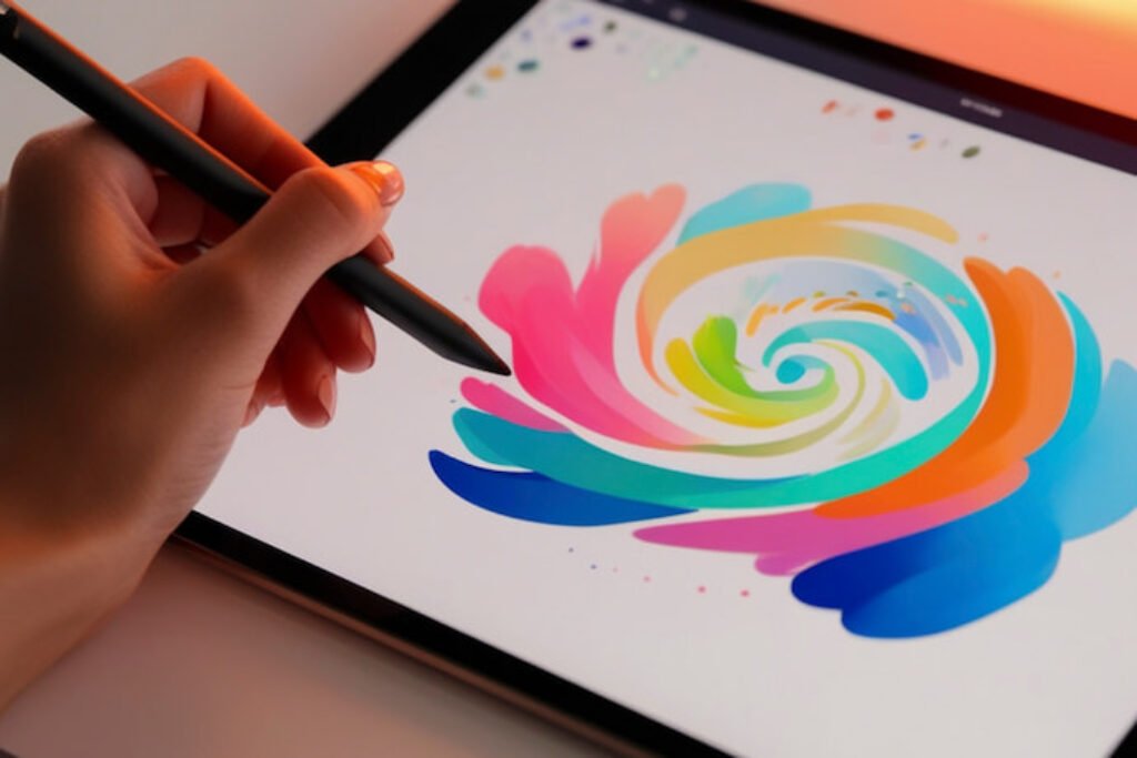 Desenho colorido em um tablet.